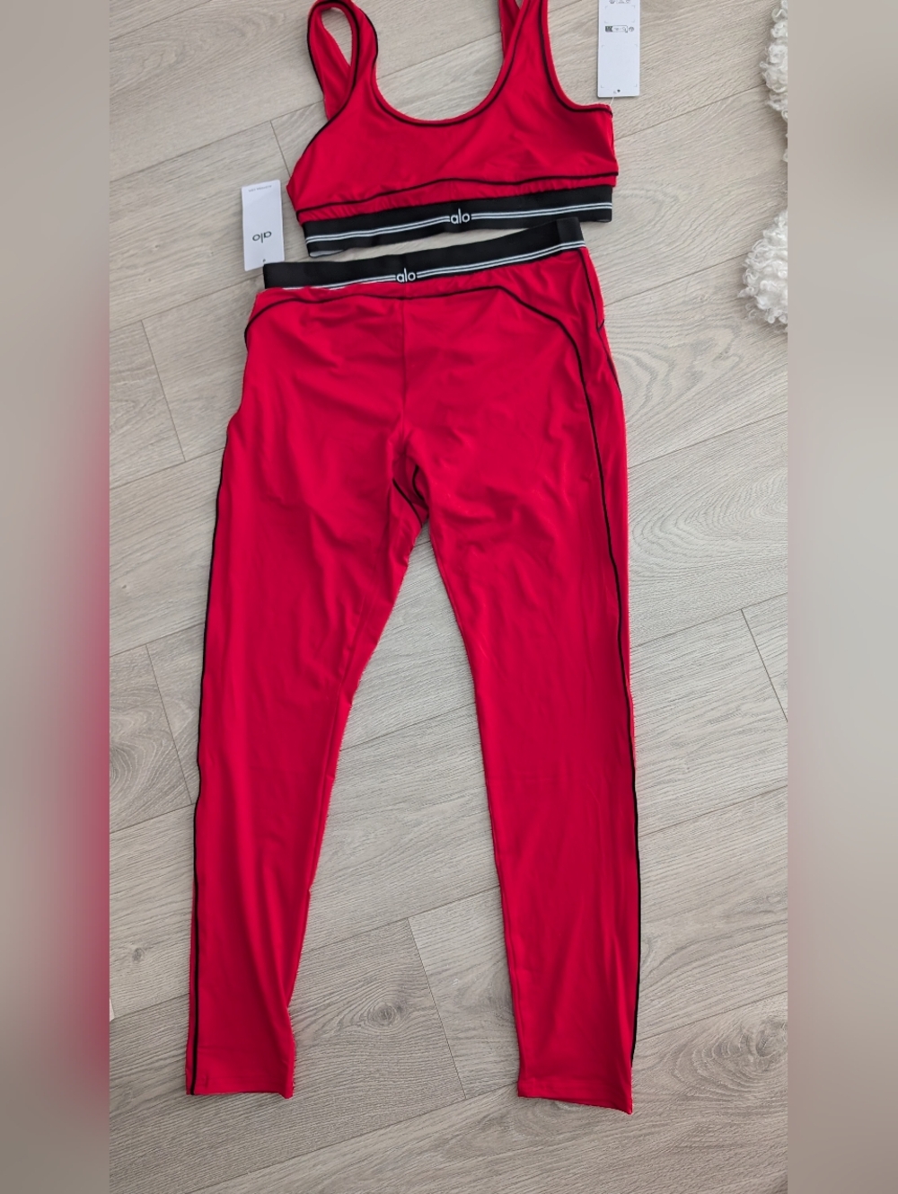 ALO Yoga Red Sports Bra and Leggings Set